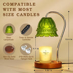 Dimmable Candle Warmer Lamp with Timer, Green Flower Candle Lamp Warmer for Jar Candles, Unique Women Mom Birthday Gifts Ideas, Fall Decor for Home Bedroom Living Room