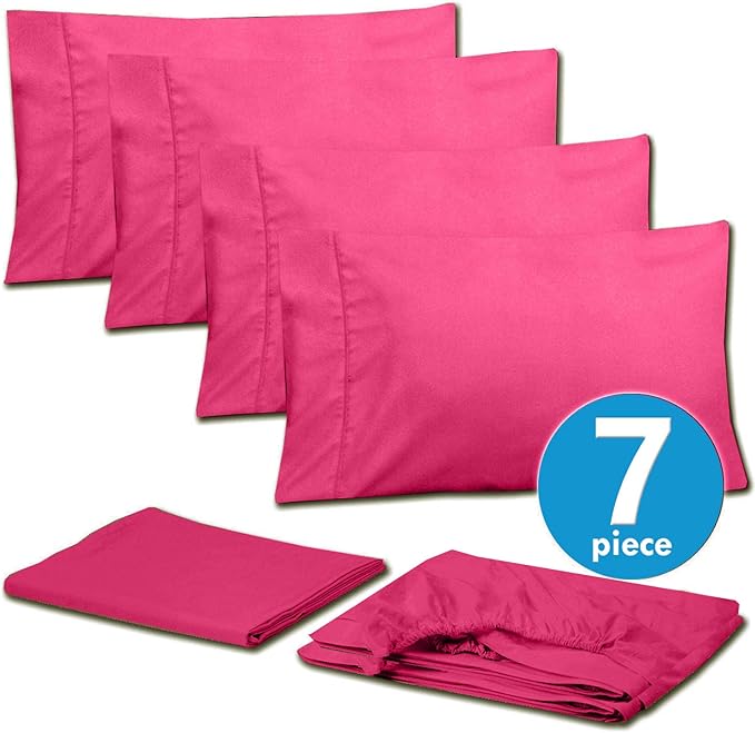 6 Piece Bed Sheet Set, Split King, Fuschia