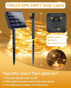Solar String Lights Outdoor, 6 Pack Each 100 LED Solar Christmas Lights Outside Waterproof Copper Wire with 8 Modes Solar Fairy Twinkle Lights for Garden Yard Tree Wedding Christmas Decor (Warm White)