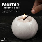 Radicaln Marble Tealight Candle Holder 4" Inches Handmade White Decorative Candle Accent for Wedding Table, Modern Farmhouse Dining Table Centerpiece, Ideal Set of 3 Small Votive Candle Holder