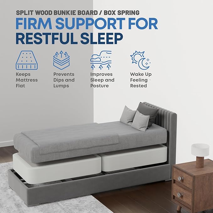 Greaton, Box Spring Bed Base Twin XL Size, 8-Inch Wood Amish Made in USA – Quiet Noise Free, 2-Pieces Under Mattress-Support BoxSpring, Fully Assembled, White, 8" Foundation