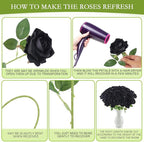 Hananona 50 Pcs Artificial Roses in Bulk, Fake Velvet Silk Roses Realistic Black Roses for Wedding Centerpieces Flower Arrangement Home Decor (50, Black)