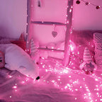 suddus Pink Solar String Lights for Outside, 2 Pack Total 66ft 200 Led Pink Fairy Light Outdoor, 8 Modes Solar Twinkle Light for Halloween Decor, Fence, Patio, Yard, and Party