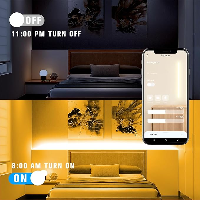 DAYBETTER COB Led Strip Lights with Remote and App Control, 32.8ft 3000K Dimmable Ultra Bright Warm White Led COB Light Strip, 3200 LEDs Led Lights for Bedroom, Cabinet, Living Room Decor