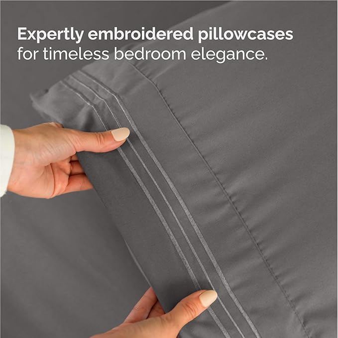 Twin XL Size 3 Piece Sheet Set - Comfy Breathable & Cooling Bed Sheets Set - Hotel Luxury Bedding for Women, Men, Kids, Teens, Boys & Girls - Deep Pockets, Soft, Wrinkle Free - Oeko-Tex - Dark Grey