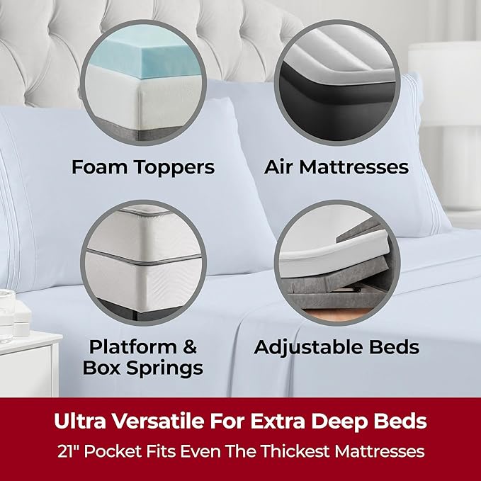 Mellanni Extra Deep California King Sheets - 4 PC Iconic Collection Bedding - Luxury, Ultra Soft, Cooling Bed Sheets - Wrinkle, Fade, Stain Resistant (Cal King, Blue Hydrangea)