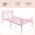 Yaheetech Twin Bed Frames Metal Platform Bed with Headboard and Footboard No Box Spring Needed Easy Assembly,Under-Bed Space: 12.6''/Pink/Twin Bed