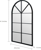 ironsmithn Arched Window Mirror, 41.3"x24" Grid Arch Mirror, Black Metal Windowpane Mirrors for Living Room Fireplace Entryway Bedroom Hallway Home Decor