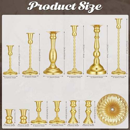12 Pcs Candlestick Holders Gold Metal Taper Candle Holders Decorative Vintage Modern Table Centerpiece Decorations for Wedding Christmas Anniversary Dinner Party(Gold,Retro Style)