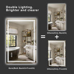 40‘’x30'' Lighted Mirrors for Bathroom Wall Backlit + Front Lit, Rectangular LED Bathroom Mirror Frameless with Lights Anti Fog, Dimmable, 3 Colors,Tempered Glass, Shatter-Proof