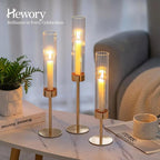 Hewory Gold Taper Candle Holders: Candlestick Holders Set of 3 Hurricane Glass Tall Candle Holder for Candlesticks Candle Sticks Holder Decor for Table Centerpiece Wedding Party Christmas Decorations