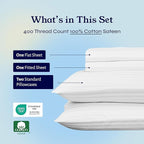 California Design Den Striped Full Size Bed Sheets Set - Soft 400 Thread Count Sateen, Natural 100% Cotton Sheets Set with Deep Pockets, Breathable, Cooling and Durable Bedding - Striped White