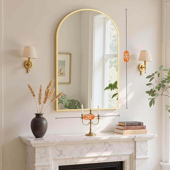 Sweetcrispy 26"x39" Arched Gold Bathroom Mirrors for Wall, Bathroom Mirrors for Over Sink, Wall Decor for Bathroom, Entryway, Bedroom, Vanity
