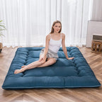 MAXYOYO Japanese Floor Mattress Futon Mattress, Thicken Sleeping Pad Foldable Roll Up Floor Futon for Adults Tatami Mat Dormitory Bed Lounger, Bluestone, Twin Size