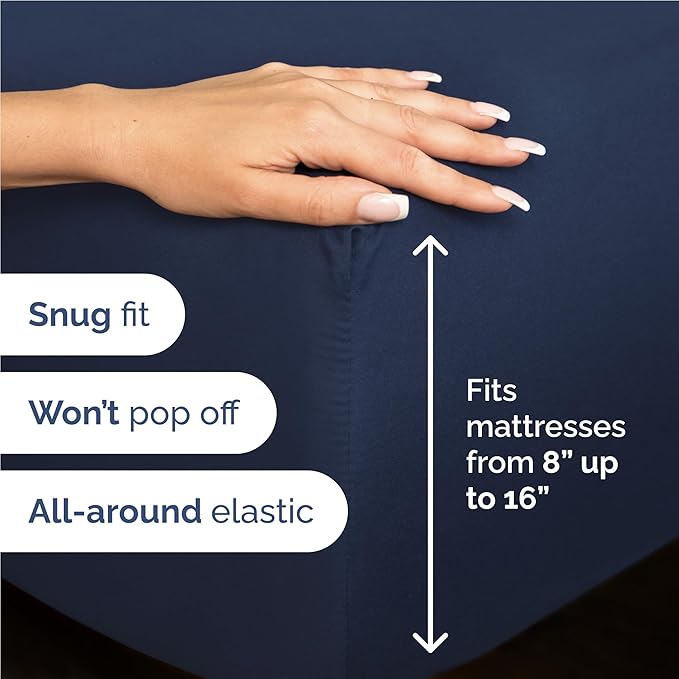 Full Size 4 Piece Sheet Set - Comfy Breathable & Cooling Bed Sheets Set - Hotel Luxury Bedding for Women, Men, Kids, Teens, Boys & Girls - Deep Pockets, Ultra-Soft, Wrinkle Free - Oeko-Tex - Navy Blue