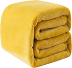 Fleece Blankets for All Season - Premium Lightweight Anti-Static Throw for Queen/Full Size Bed Extra Soft Brush Fabric Warm Sofa Thermal Blanket 90" x 90"(Yellow)