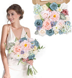 AmyHomie Blue Pink Artificial Flowers Combo Silk Mix Peony Rose Hydrangea Daisy Fake Flowers w/Stem for DIY Wedding Bouquets Centerpieces Arrangements Table Decor Party Bridal Baby Shower Home Decor