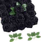 Artificial Black Flowers Fake Roses 50 PCS, DIY Flower Heads with Stem for Crafts Bouquets for DIY Wedding Decorations Centerpieces Arrangements Party Home Garden Decor