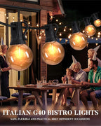 Lightdot 150FT Outdoor String Lights, LED Bistro String Lights with Shatterproof G40 Vintage Bulbs, 2200K Dimmable, Waterproof Hanging Lights for Porch, Deck, Garden, Backyard, Balcony - ETL Listed