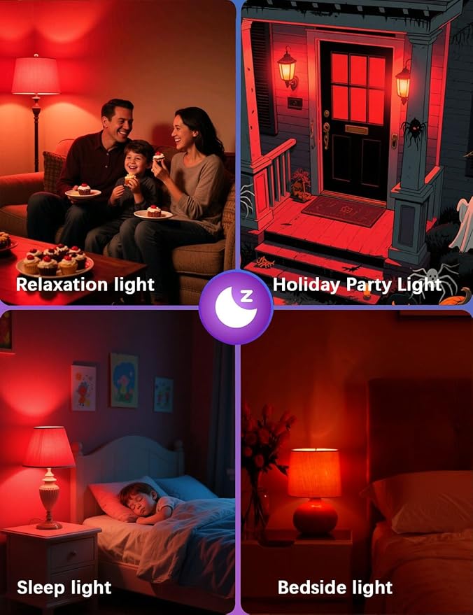 630nm LED Red Sleep Light Bulb Dimmable, Blue Light Blocking Bulb Promoting Melatonin Red Light Bulbs, A15 LED 5W 40W Equivalent Night Light E26 Base 6Pack