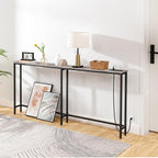 HOOBRO 70.9" Narrow Console Table with Charging Station, 5.9" Sofa Table with 2 Power Outlets and USB Ports, Long Entryway Tables Behind Couch Table, for Hallway, Living Room, Greige BG185UXG01