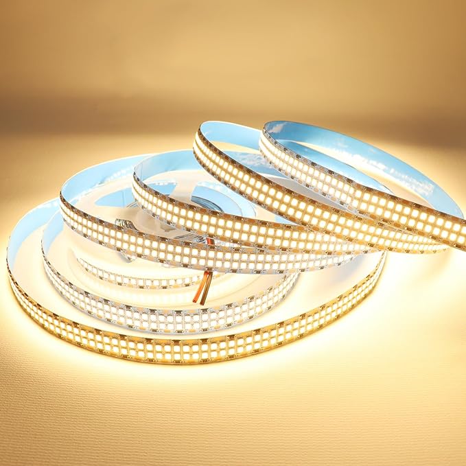 2835 SMD Warm White LED Strip Lights 3000K DC 12V 2400 LEDs 16.4ft/5M Double Row Flexible LED Strip Tape Light Ribbon Lamp LED Dimmable Strips for Bedroom Lighting
