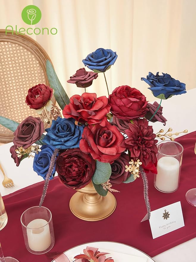 Alecono Artificial Flowers, Red Fake Flowers for Wedding, Burgundy Silk Cake Flowers for DIY Wedding Bouquets Party Decor Table Centerpieces Arrangements