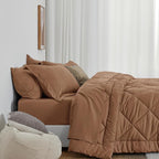Love's cabin King Size Comforter Set Mocha Mousse, 7 Pieces King Bed in a Bag, All Season Bedding Sets with 1 Comforter, 1 Flat Sheet, 1 Fitted Sheet, 2 Pillowcase and 2 Pillow Sham
