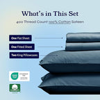 California Design Den King Bed Sheets Set - Soft 400 Thread Count Sateen, Natural 100% Cotton Sheets, Deep Pockets with All-Around Elastic for a Snug Fit, Cool & Durable Bedding Set - Peacock Blue