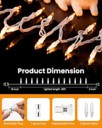 Minetom Clear Christmas Lights Set 100 Count 25 Feet Incandescent Bulb Mini String Lights for Indoor Christmas Tree Garland Birthday Wedding Party Festival Decoration, White Wire