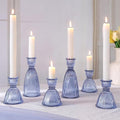 6 Pcs Blue Glass Candlestick Holders (3.5"/6", Assorted)- Tall Taper Candle Holders with Vintage Design, Candle Stick Holders in Bulk for Party Decorations, Blue Candle Holder for Tapered Candles