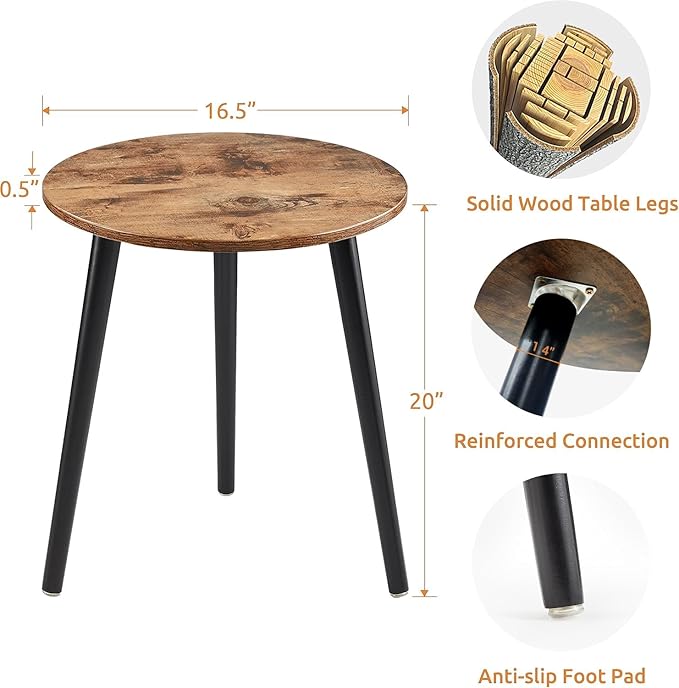Apicizon Round Side Table, Modern Nightstand End Table, Nursery Side Table for Small Spaces, Bedroom, Living Room,16.5 x 20 Inches, Rustic Brown