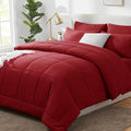CozyLux Queen Comforter Set Dark Red, 7 Pieces Bed in a Bag, Red Comforter Queen Size, All Season Bedding Sets with Stitch Quilted Comforter, Flat Sheet, Fitted Sheet, Pillowcases