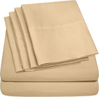 Sweet Home Collection 6 Piece 1500 Supreme Collection Brushed Microfiber Deep Pocket Sheet Set-2 Extra Pillow Cases, Great Value, Rv Short Queen, Camel