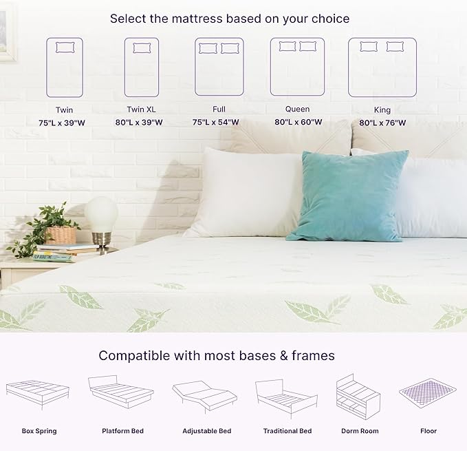 NapQueen Twin XL Size, 12 Inch Anula Green Tea Infused Memory Foam Mattress, Bed in a Box, CertiPUR-US Certified Mattress