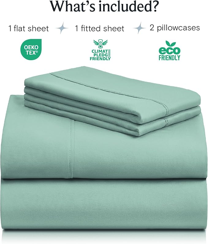 LuxClub 4 PC King Sheet Set, Breathable Luxury Bed Sheets, Deep Pockets Wrinkle Free Cooling Sheets Machine Washable Hotel Bedding Silky Soft - Light Teal King