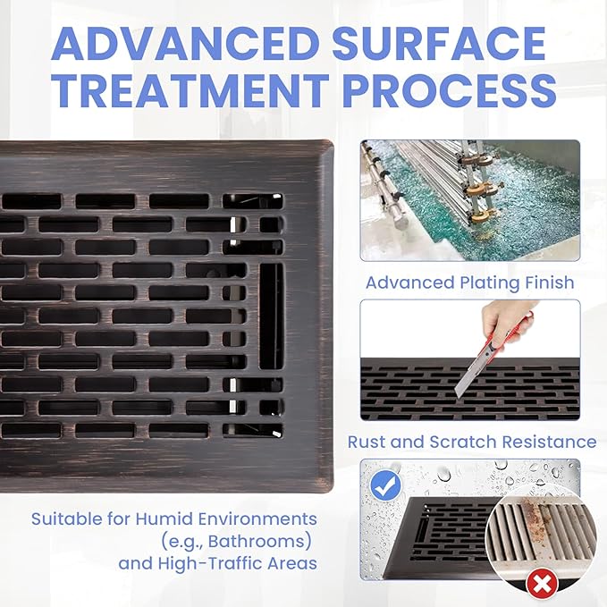 4x12 Inches 4 Pack Heavy Duty Walkable Floor Register - Easy Adjust Air Supply Lever Decorative Floor Vent Covers, Boston Design Vent Covers for Home - Oil Rubbed Bronze