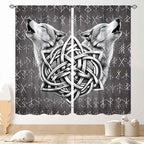 Viking Curtains, Gothic Nordic Wolf Celtic Rune Scandinavian Viking Runes Norse Mythology Aesthetic Retro Drapery for Bedroom Living Room Bathroom Window 2 Panel Set, 63"x63" Inch
