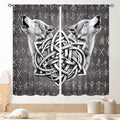 Viking Curtains, Gothic Nordic Wolf Celtic Rune Scandinavian Viking Runes Norse Mythology Aesthetic Retro Drapery for Bedroom Living Room Bathroom Window 2 Panel Set, 55"x63" Inch