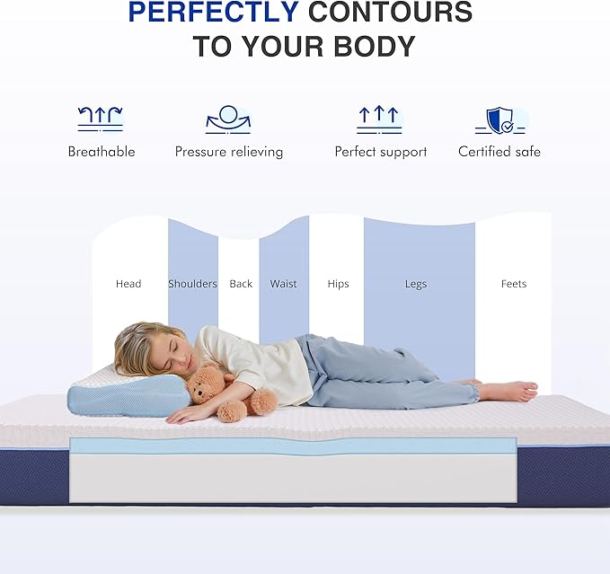 6 Inch TwinXL Size Mattress for Kids, Gel Cooling Memory Foam Mattress in A Box, Medium Firm Feel for Back Pain Relief, CertiPUR US Certified