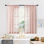MYSKY HOME Pink Sheer Short Curtains with Pom Pom for Small Windows Dusty Rose Bedroom Nursery Kids Girls Room Curtains Cafe Kitchen Light Filtering Boho Drapes, Rod Pocket,38 x 54 Inches, 2 Panels
