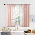 MYSKY HOME Pink Sheer Short Curtains with Pom Pom for Small Windows Dusty Rose Bedroom Nursery Kids Girls Room Curtains Cafe Kitchen Light Filtering Boho Drapes, Rod Pocket,52 x 54 Inches, 2 Panels