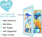 KINLINK 10x12.5 Kids Art Frames Set of 2, Solid Wood Kids Artwork Frames Changeable with Acrylic Front Opening Holds 150 Pictures, Art Frame for Kids Artwork with Mat or without Mat, Light Blue