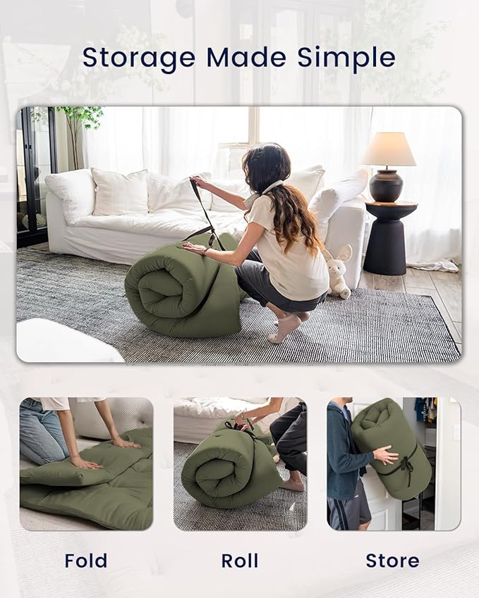 ZonLi Japanese Floor Futon Mattress Full Size 75"x 54", 100% Cotton Cover 2.5'' Thicken Tatami Mattress, Foldable Sleeping Pad, Portable Dormitory Tatami Mat, Roll Up Floor Lounger Bed for Adult
