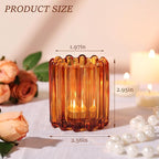 Glass Amber Votive Candle Holder, Ribbed Votive Candle Holders Set of 12, Tealight Candle Holder for Wedding Centerpieces Dinner Party Table Decor