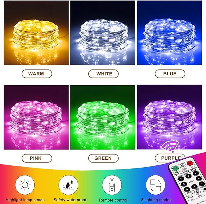 6PCS Multicolor Fairy Lights Battery Powered with Timer, 7ft 20LEDs Twinkle Mini Lights with Remote,Waterproof Small Silver Wire Firefly Starry for DIY Wedding Party Christmas