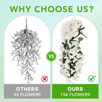 Artificial Bougainvillea Flowers for Outdoor Plant,2 pcs Faux Hanging Flowers Bougainvillea for Outside Decoration,Fake Silk UV Resistant Vines for Front Door Porch(White)