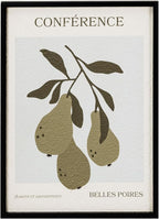 Bloomingville Wood Framed Textured Paper Wall Decor with Pears and Conference Design, Multicolor