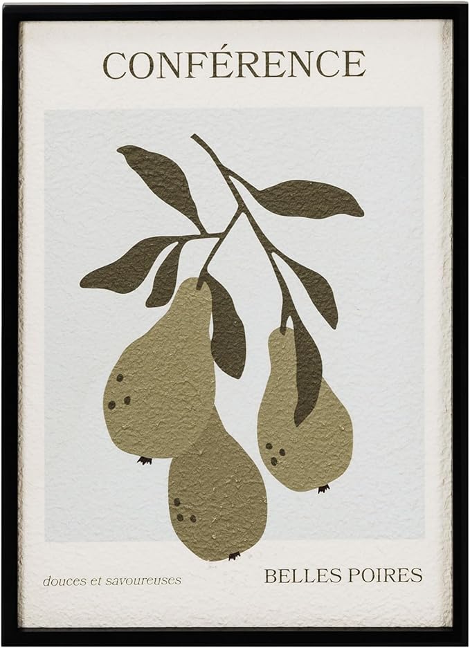 Bloomingville Wood Framed Textured Paper Wall Decor with Pears and Conference Design, Multicolor
