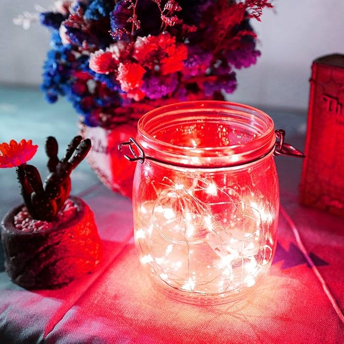 Led Fairy Lights Battery Operated, 1 Pack Mini Battery Powered Copper Wire Starry Fairy Lights for Bedroom, Christmas, Parties, Wedding, Centerpiece, Decoration (5m/16ft Red)